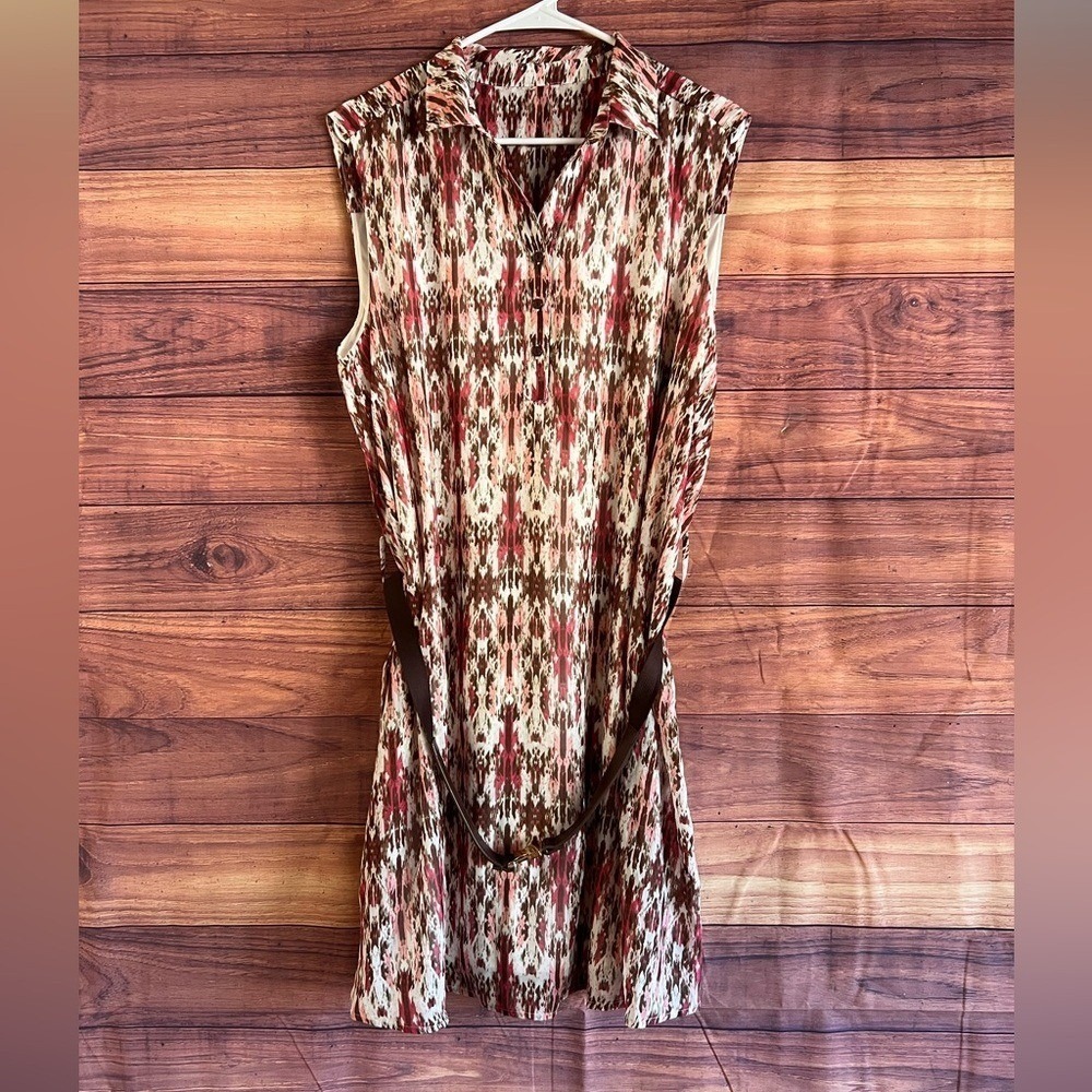 Wrangler Womens Ikat Print Sleeveless Shirt Dress Pink Brown Belted XL LWD343M